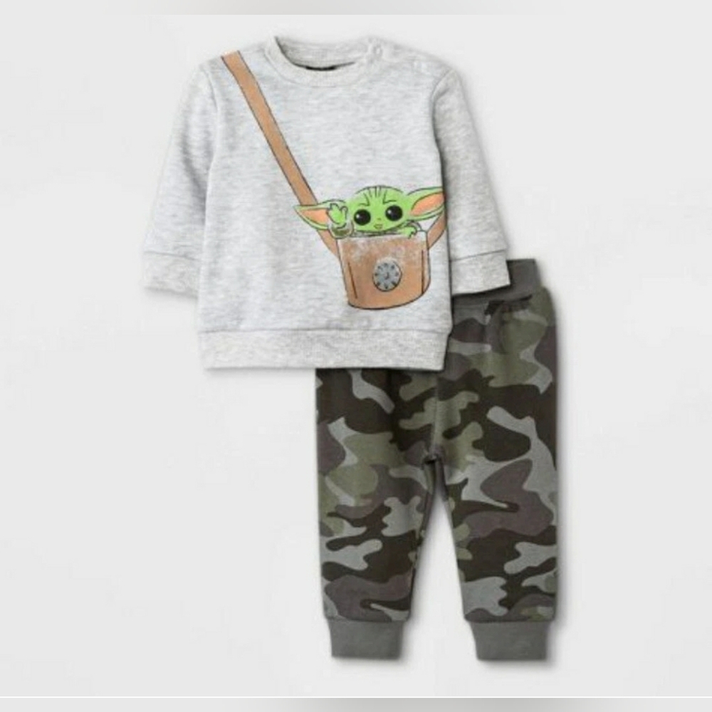 NWT Star Wars The Mandalorian Baby Yoda Grogu Camo 2pc Baby Outfit